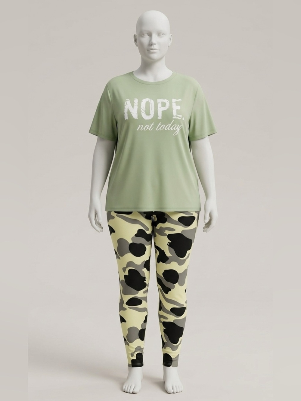Green 'Nope Not Today' T-shirt Set with Camo Leggings